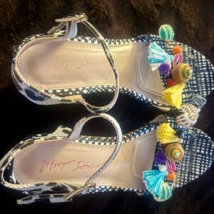 Betsey Johnson Black and White Sandals with Colorful Embellishments